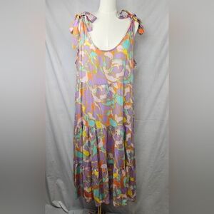 Proud Poppy Colorful Tiered Dress‎ Size 14 Lagenlook Summer Vacation